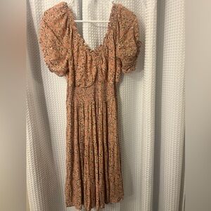 Zenobia Floral Puff Sleeve Maxi Dress in Peach